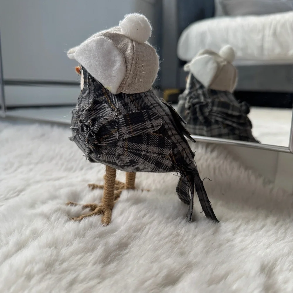 Winter Bird Gray Plaid